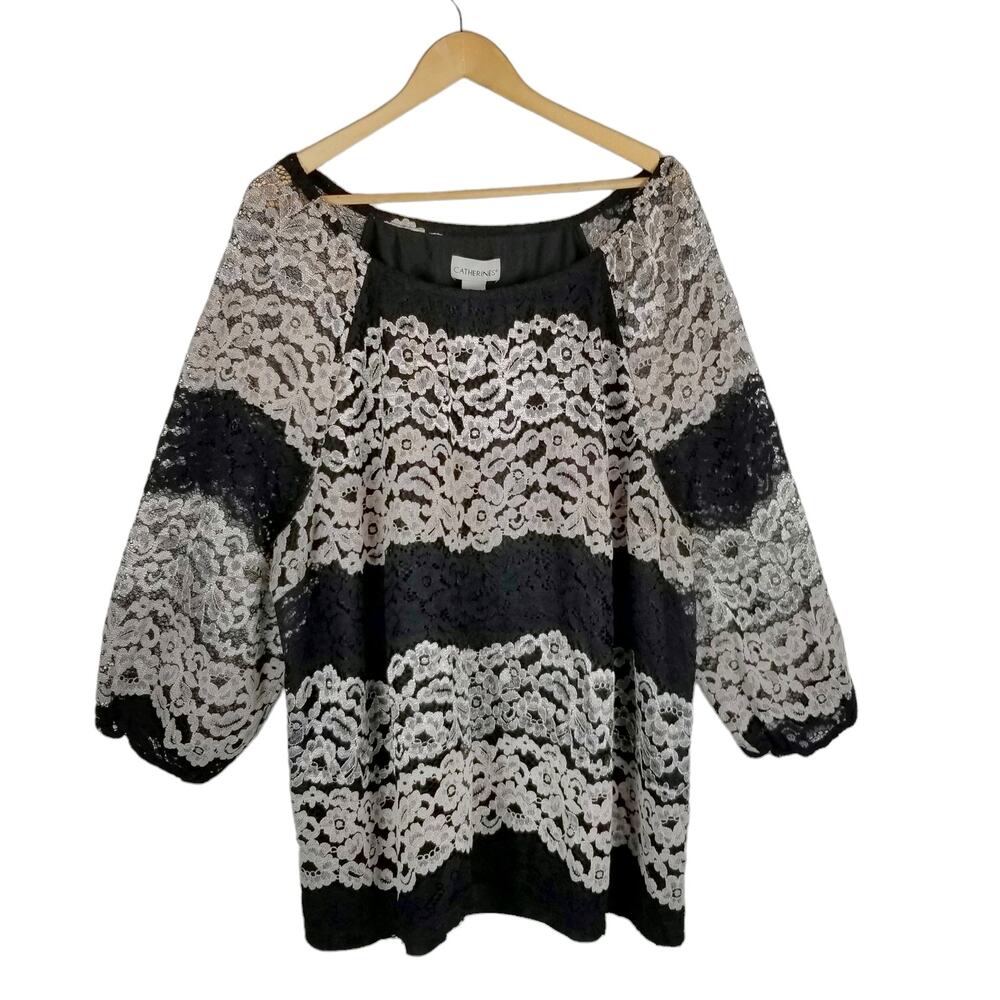 Catherines Black Silver Lace Tunic Top Blouse Size 2X